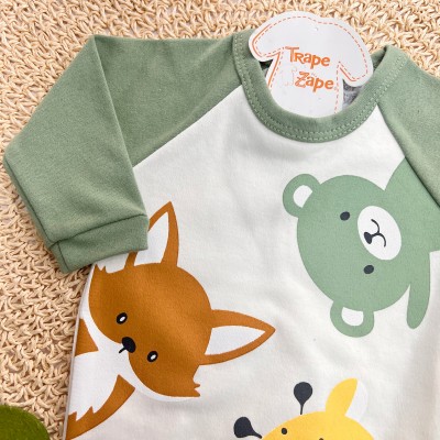Conj. Body Manga Longa Animais Fofos e Calça - Verde Conj. Body Manga Longa Animais Fofos e Calça - Verde